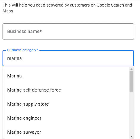 google business profile categories