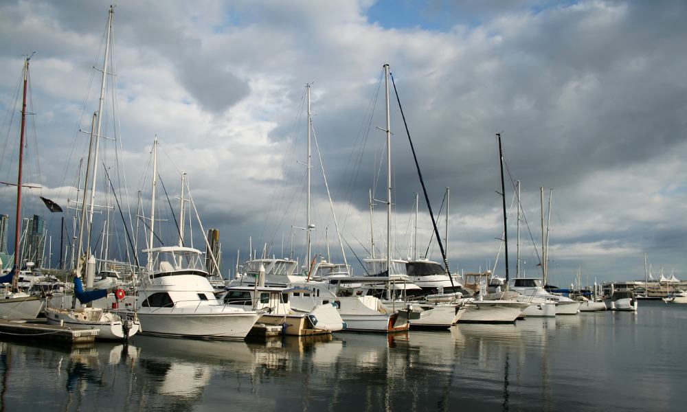 cloudy marina boats